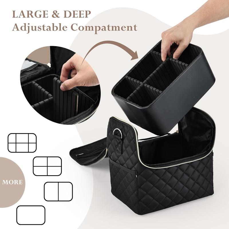 Joligrace Extra Large Makeup Case Professional Makeup Box 4 Trays Cosmetic Storage Handbag Travel Makeup Bag with Shoulder Strap and Luggage Sleeve