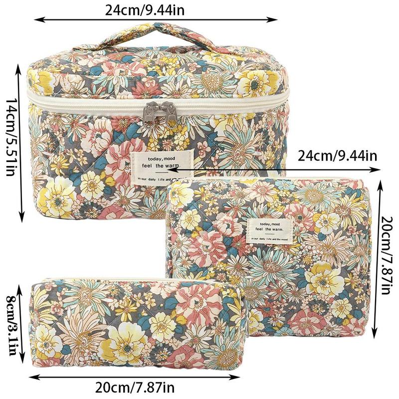 Floral Pattern Makeup Bag Set, 3 Counts set Large Capacity Cosmetic Storage Bag, Zipper Makeup Organizer Pouch, Versatile Storage Bag, Bag For Women