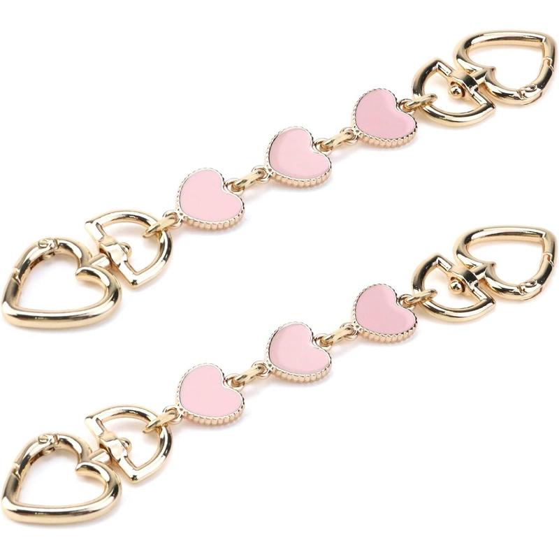 2PCS Heart Shape Extended Bag Strap Shoulder Bag Extension Chain Bag Strap Extender Replacement for Handbag Bag Basket Luggage (Pink)