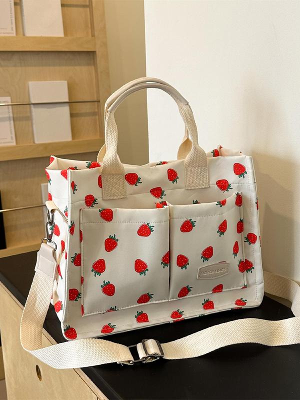 Women's Cute Strawberry Tote Bag, Large Capacity Crossbody Bag for Daily Work Fall Festival, Casual Commuting Handbag for Women & Girls Back To School, Trail Sport Bag, Fall Outfits, Fall Freshness