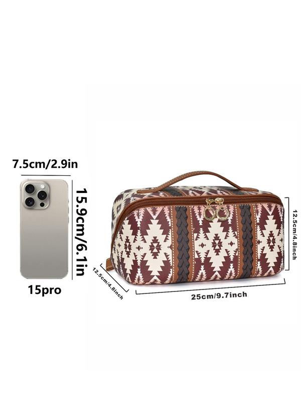 Boho Style Ethnic Pattern Makeup Bag, Cute Makeup Bags, Travel Makeup Bag, Travel Essentials, Casual Western Style Multi-grid Cosmetic Storage Bag, Zip Makeup Organizer Pouch, Mini Containers for Makeup