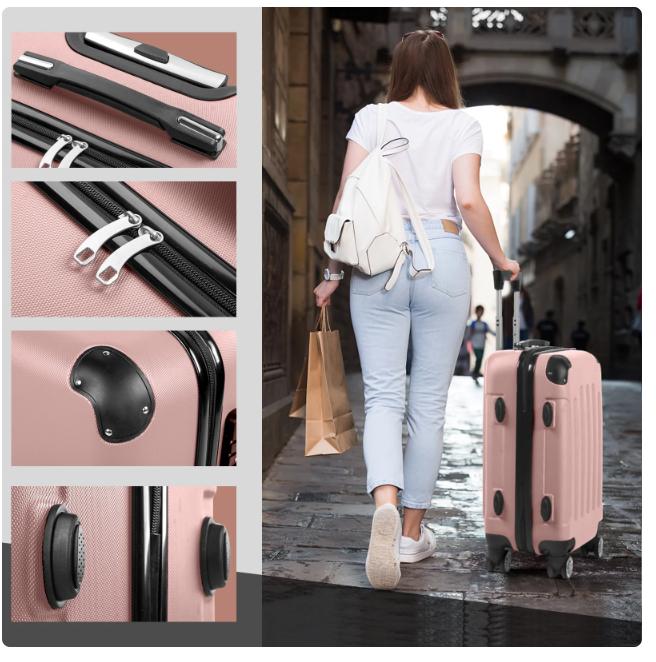 3 Piece Luggage. Hardside Lightweight Spinner Rose Gold 3 Piece Luggage Set with TSA Lock