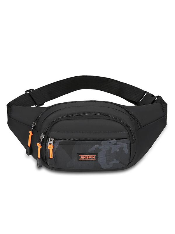 Men's Casual Letter Label Pocket Zipper Belt Bag, Large Capacity Sling Bag, Outdoor Multifunctional Waterproof Wear-resistant Waist Bag