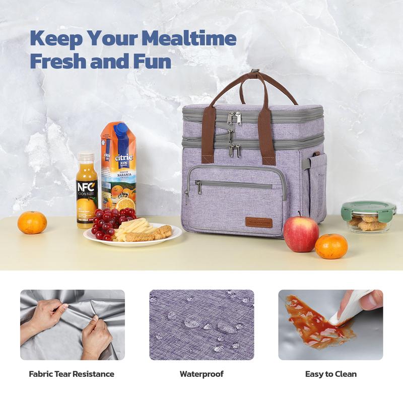 Maelstrom Lunch Bag Women,23L Insulated Lunch Box For Men Women,Expandable Double Deck Lunch Cooler Bag,Lightweight Leakproof Lunch Tote Bag With Side Tissue Pocket,Purple