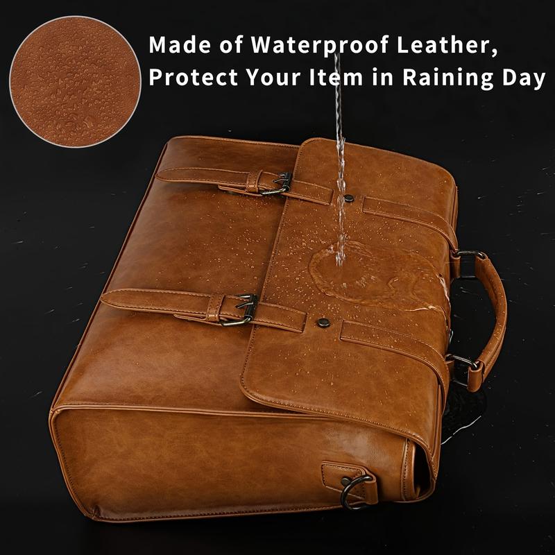 15.6 Inch Vintage Waterproof Leather Laptop Messenger Bag - Spacious Retro Office Briefcase with Large Satchel, Padded Shoulder Strap, and Multiple Compartments for College and Work Essentials - Stylish and Durable Computer Bag for Men