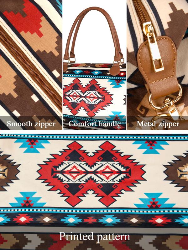 Boho Style Ethnic Pattern Travel Bag, 2024 New Style Vintage Style Large Capacity Tote Bag for Working, Dating, Party, Shopping, Casual Trendy Shoulder Bag for Women & Girls