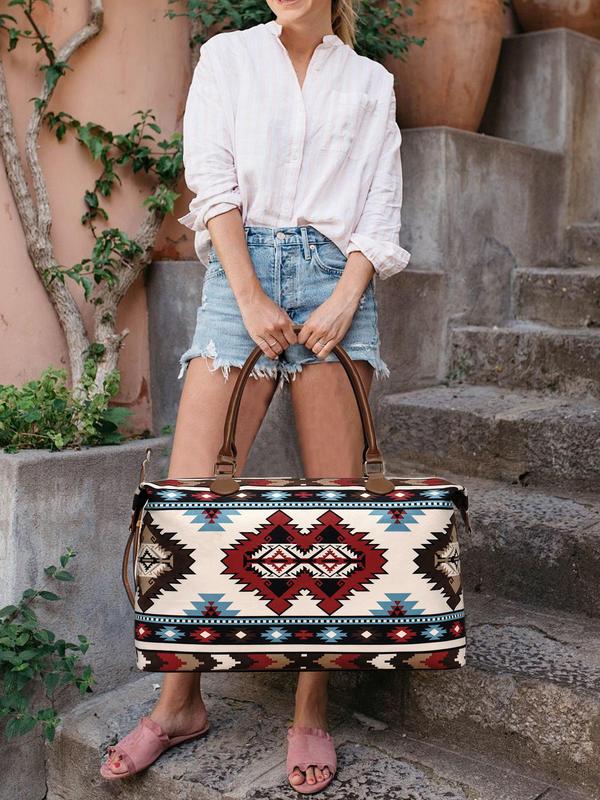 Boho Style Ethnic Pattern Travel Bag, 2024 New Style Vintage Style Large Capacity Tote Bag for Working, Dating, Party, Shopping, Casual Trendy Shoulder Bag for Women & Girls