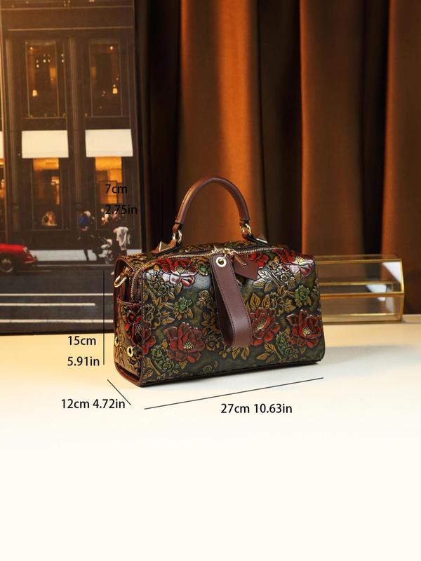 Women's Floral Embossed Handbag, Fashionable Zipper Shoulder Bag for Daily Used, Casual Trendy Versatile High-quality Daily Commuting Bag