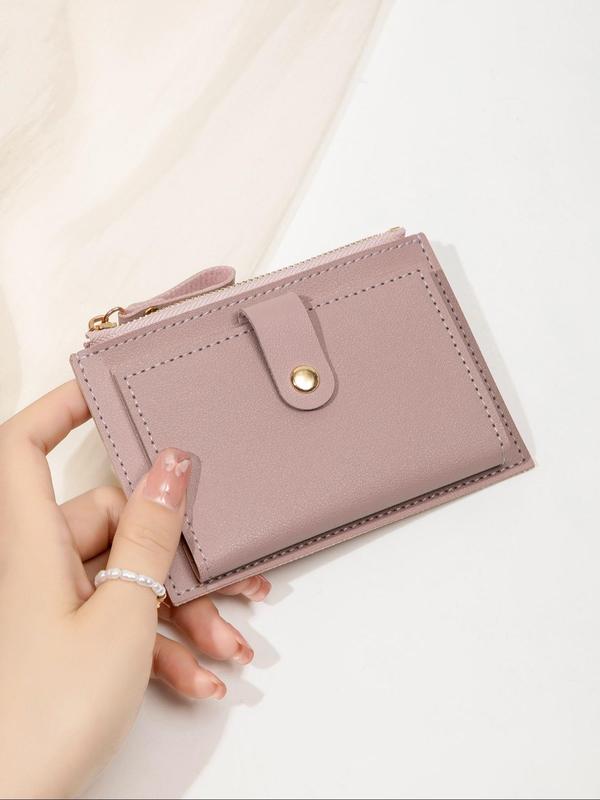 Women's Solid Color Zipper Short Wallet, Fashionable Minimalist Slim Coin Purse, Casual PU Leather Multi-card Card Holder for Daily Use