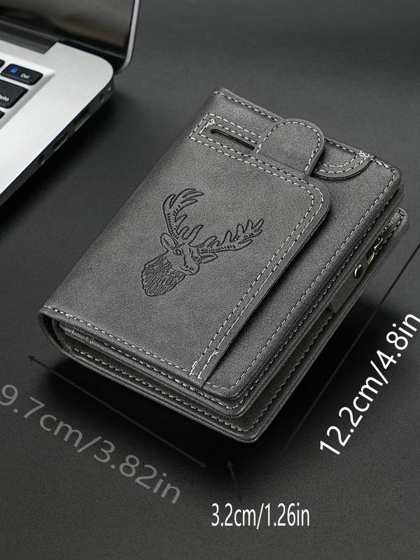 Men's Business Deer Head Pattern Wallet, Casual Trendy PU Leather Wallet, Multi-card Slot Card Holder, Fashionable Wallet for Daily Use