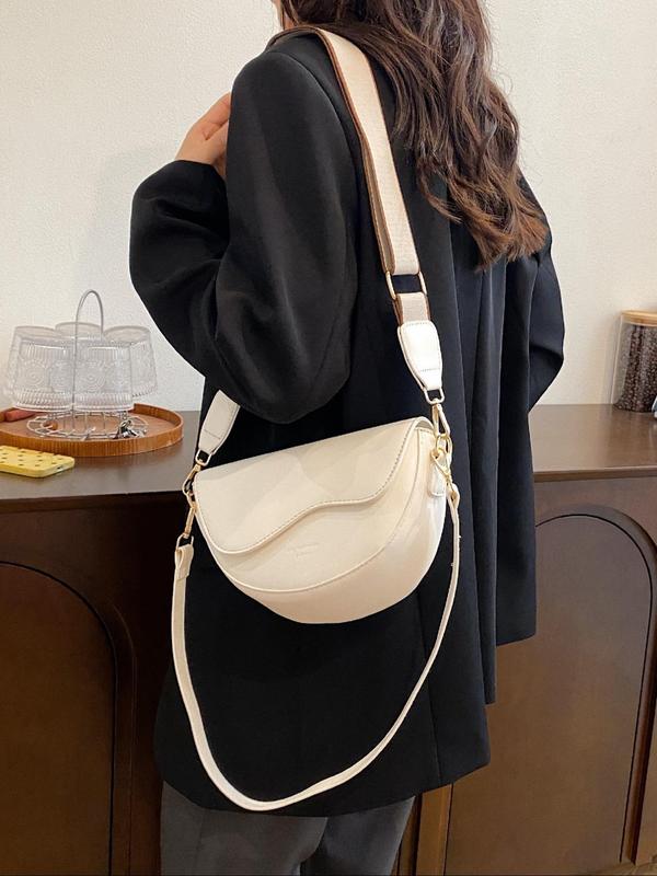 Women's Fashionable Patched Design Saddle Bag, Casual Versatile Crossbody Bag with Wide Shoulder Strap, Trendy All-match Commuter Bag for Daily Used