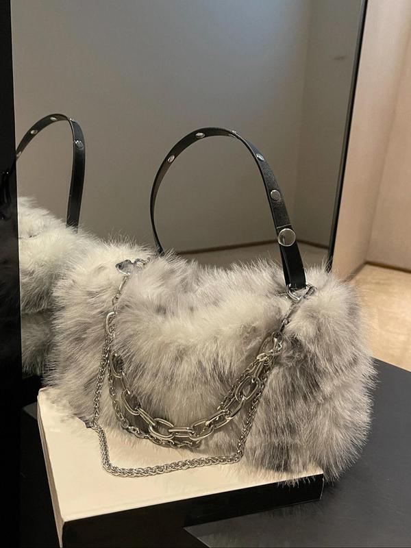 Women's Fashionable  Fluffy Handbag, Casual Versatile Chain Strap Shoulder Bag for Daily Used, Trendy All-match Commuter Bag