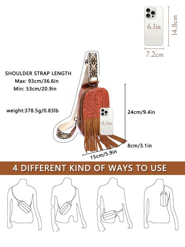 Boho Style Tassel Decorated Fanny Pack, Vintage Style Zipper Chest Bag for Women Girls, Fashionable Sling Bag for Women for Daily Travel Work Commute