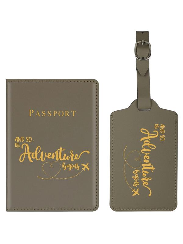 1 Set Simple Letter Pattern Pu Leather Passport Holder, with Luggage Tag, Summer Travel Accessories for Women & Men for Travel