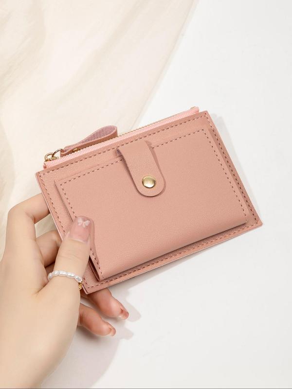 Women's Solid Color Zipper Short Wallet, Fashionable Minimalist Slim Coin Purse, Casual PU Leather Multi-card Card Holder for Daily Use