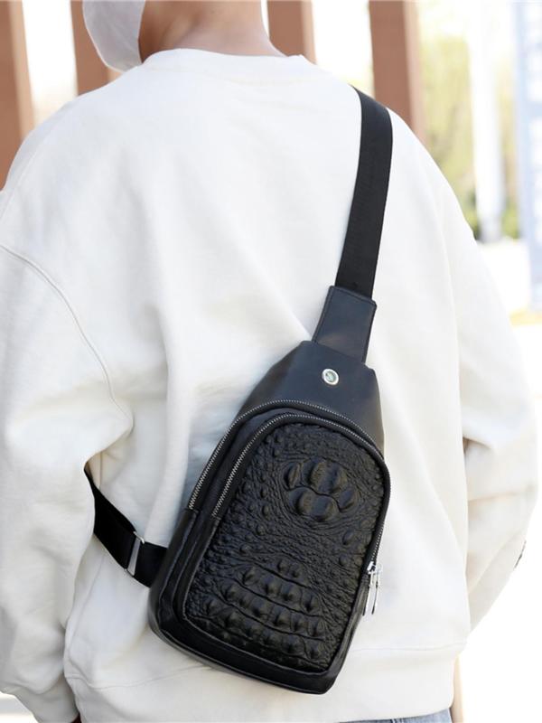 Fashionable Crocodile Embossed Zipper Belt Bag As Gift for Boyfriend, Casual Multi-functional Sling Bag, Trendy Versatile High-quality Daily Commuting Chest Bag