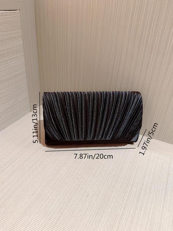 Women's Solid Color Pleated Clutch With Long Chain Strap, Mini Evening Party Gift Bag