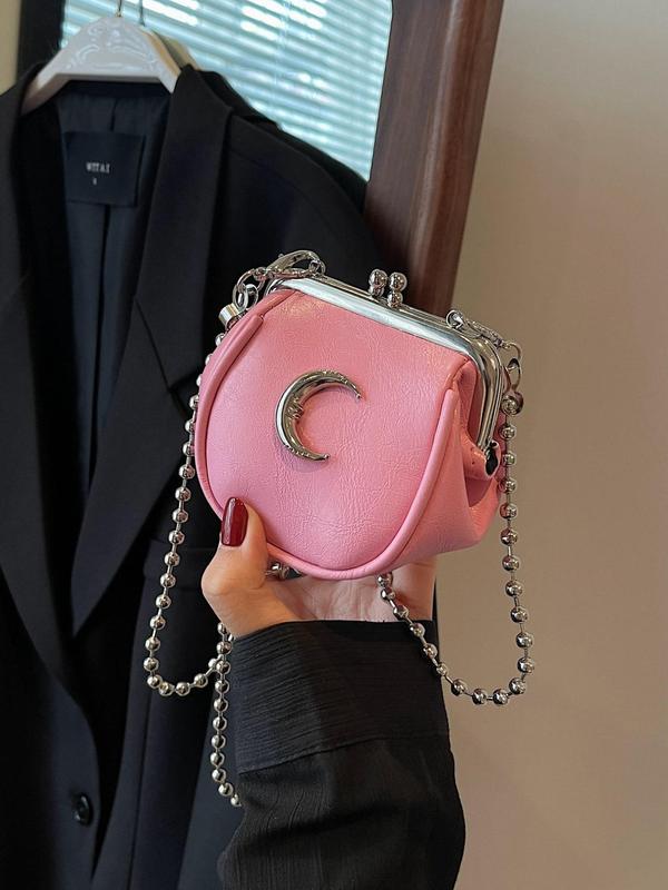 Women's Cute Y2k Moon Design Crossbody Bag,  Trendy Chain Strap Mini Crossbody Bag, Fashionable PU Leather Crossbody Bag for Daily Use