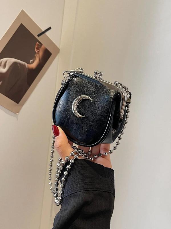 Women's Cute Y2k Moon Design Crossbody Bag,  Trendy Chain Strap Mini Crossbody Bag, Fashionable PU Leather Crossbody Bag for Daily Use