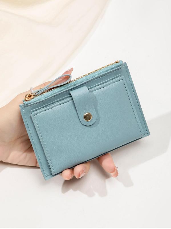 Women's Solid Color Zipper Short Wallet, Fashionable Minimalist Slim Coin Purse, Casual PU Leather Multi-card Card Holder for Daily Use