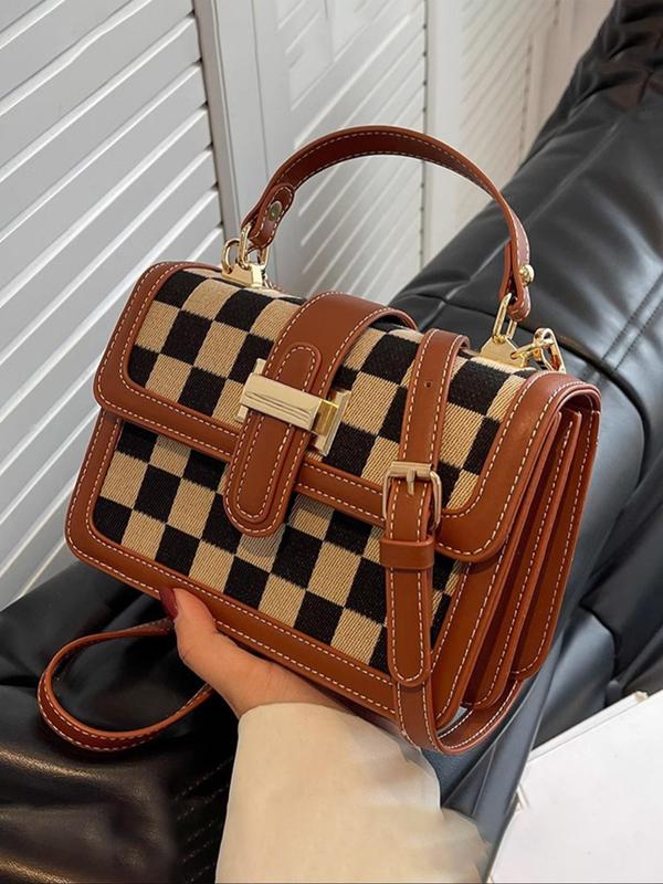 Women's Fashionable Plaid Pattern Crossbody Bag, Casual PU Leather Shoulder Bag for Daily Used, Trendy Versatile High-quality Daily Commuting Bag