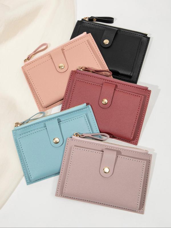 Women's Solid Color Zipper Short Wallet, Fashionable Minimalist Slim Coin Purse, Casual PU Leather Multi-card Card Holder for Daily Use