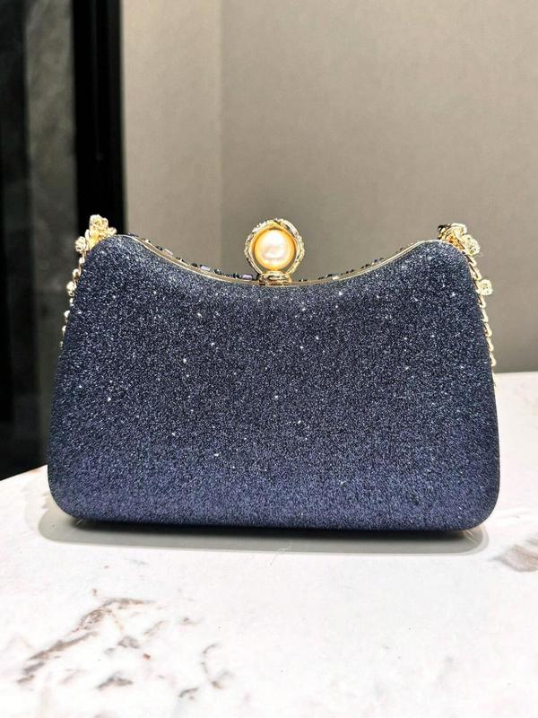 Women's Elegant Rhinestone & Faux Pearl Decorated Handbag, Exquisite Trendy Chain Strap Clutch Bag, Fashionable Handbag for Party Decoration