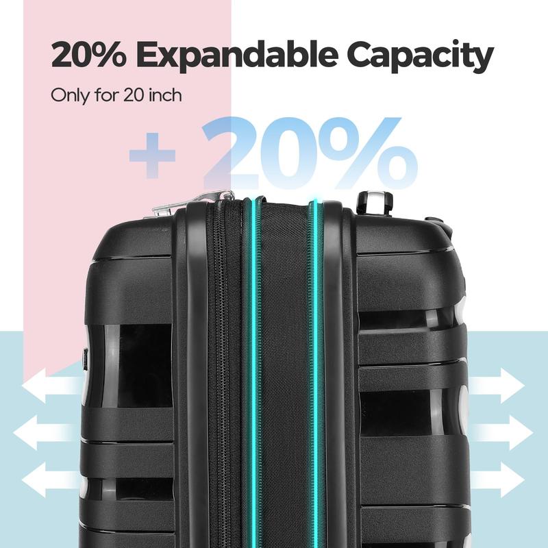 Carry-On Luggage Set, 20 inch Expandable PP Hard Shell Suitcase with Spinner Wheels, Travel Luggage with TSA Lock Airline Certified,  Airline Approved Hand Luggage