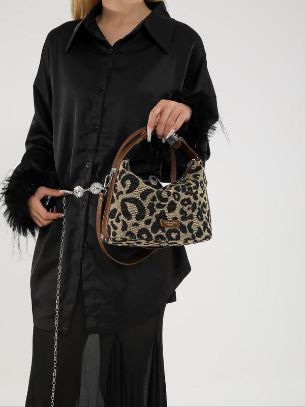 Fashion Leopard Pattern Handbag, Elegant Animal Print Shoulder Bag for Women, Casual Trendy Versatile High-quality Daily Commuting Bag, Girl Fashionable Shopping Bag