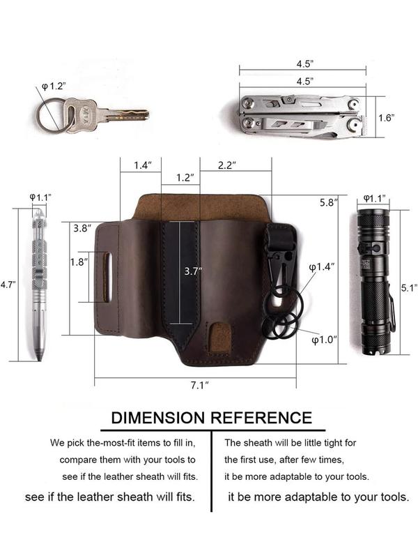 Men's Cowhide Solid Color Durable Belt Bag, EDC Tool Pouch, Multifunctional Storage Bag for Pen, Keychain, Flashlight