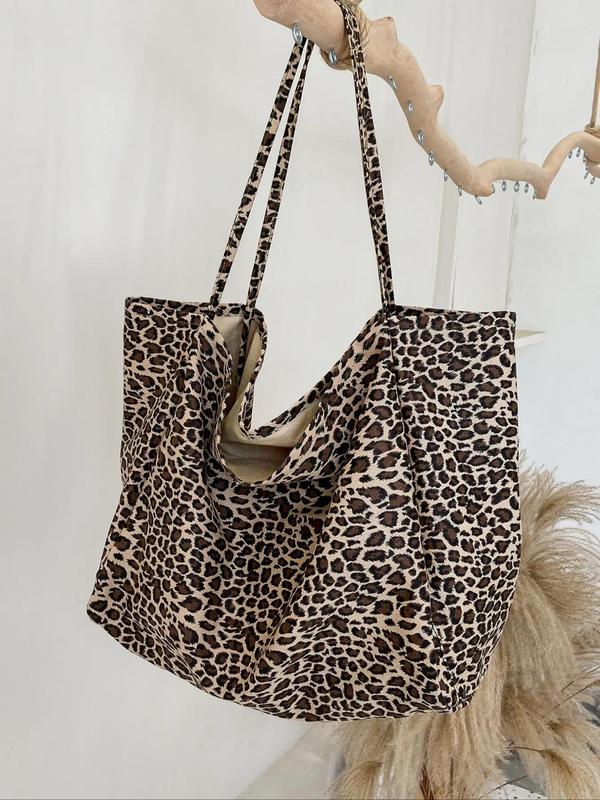 Fashion Leopard Pattern Tote Bag, Large Capacity Shoulder Bag for Women, Casual Trendy Versatile High-quality Daily Commuting Bag, Girl Fashionable Shopping Bag