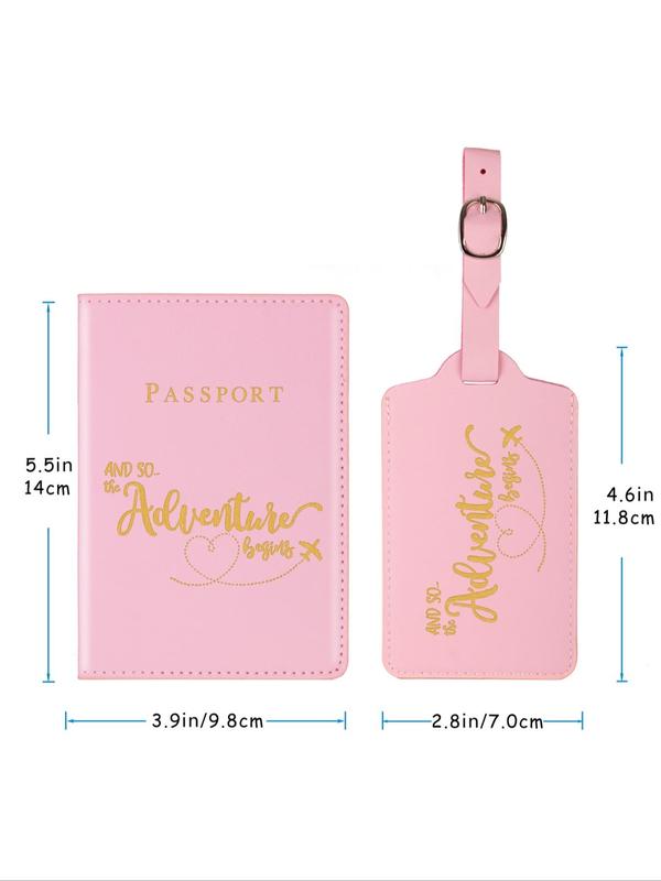 1 Set Simple Letter Pattern Pu Leather Passport Holder, with Luggage Tag, Summer Travel Accessories for Women & Men for Travel