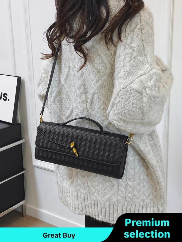 Women's Elegant Solid Color Woven Square Bag, Fashionable Vintage Shoulder Bag for Daily Used, Casual Trendy Versatile High-quality Daily Commuting Bag