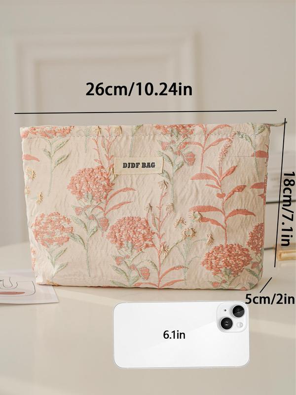 Floral Embroidering Makeup Bag, Cute Makeup Bags, Large Capacity Cosmetic Storage Bag, Portable Travel Toiletry Bag, Casual Trendy Versatile High-quality Bag for Women & Girls