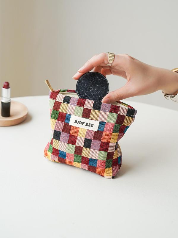 Colorful Plaid Pattern Makeup Bag, Portable Cosmetic Storage Bag, Zipper Makeup Organizer Pouch, Versatile Storage Bag for Travel, Outing, Daily Use