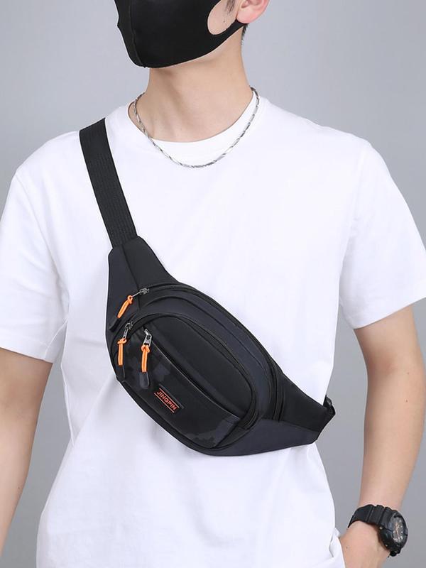 Men's Casual Letter Label Pocket Zipper Belt Bag, Large Capacity Sling Bag, Outdoor Multifunctional Waterproof Wear-resistant Waist Bag