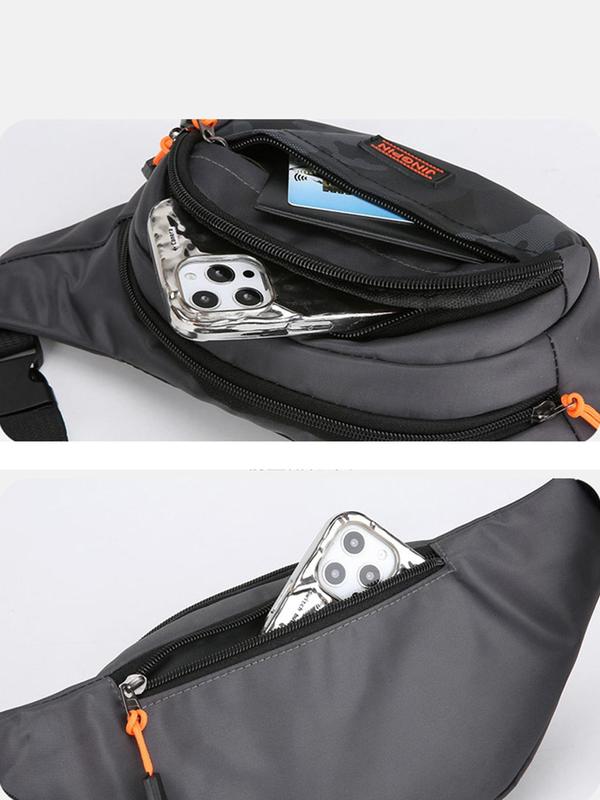 Men's Casual Letter Label Pocket Zipper Belt Bag, Large Capacity Sling Bag, Outdoor Multifunctional Waterproof Wear-resistant Waist Bag