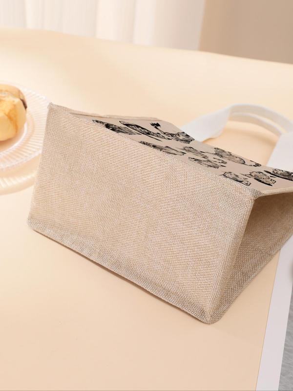 Cat Pattern Lunch Bag, Portable Lunch Box Handbag, Large Capacity Lunch Bag for Women & Men, Casual Lunch Bag for School & Office & Camping & Picnic