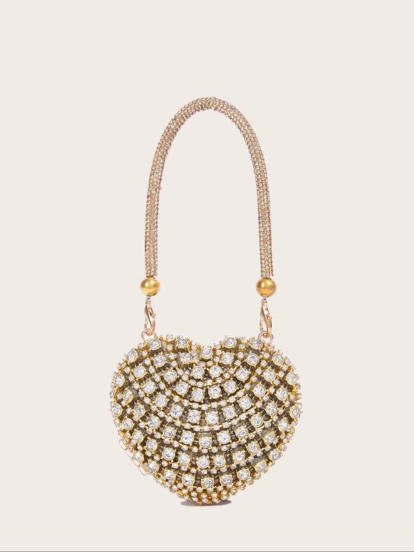 Women's Cute Rhinestone Decorated Heart Shaped Evening Bag, Portable Simple Exquisite Bag for Party, Trendy All-match & Exquisite Bag for Birthday Gift