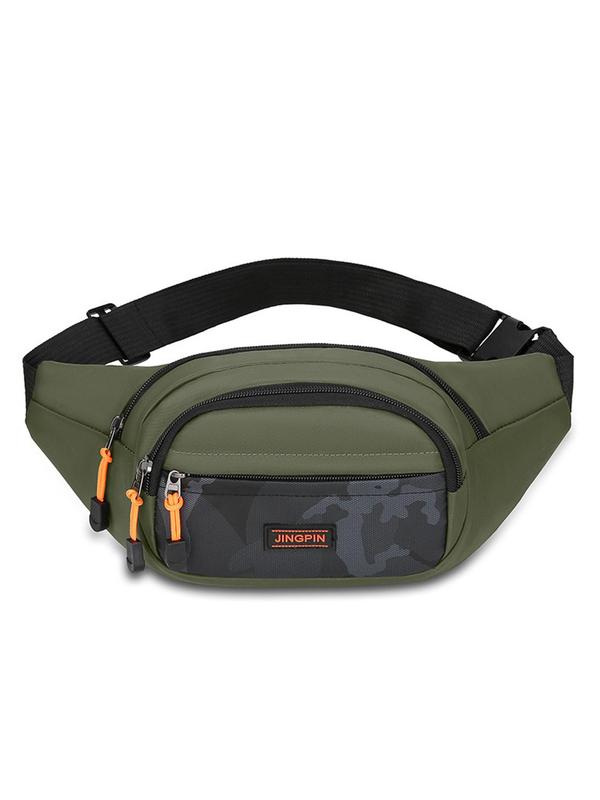 Men's Casual Letter Label Pocket Zipper Belt Bag, Large Capacity Sling Bag, Outdoor Multifunctional Waterproof Wear-resistant Waist Bag