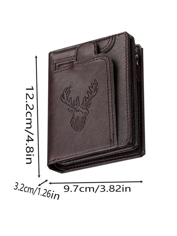 Men's Business Deer Head Pattern Wallet, Casual Trendy PU Leather Wallet, Multi-card Slot Card Holder, Fashionable Wallet for Daily Use