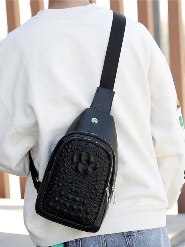 Fashionable Crocodile Embossed Zipper Belt Bag As Gift for Boyfriend, Casual Multi-functional Sling Bag, Trendy Versatile High-quality Daily Commuting Chest Bag