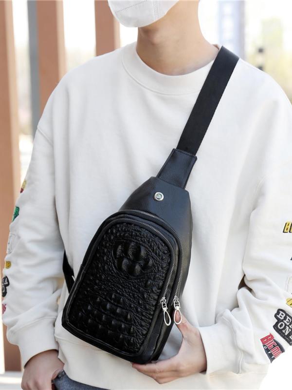 Fashionable Crocodile Embossed Zipper Belt Bag As Gift for Boyfriend, Casual Multi-functional Sling Bag, Trendy Versatile High-quality Daily Commuting Chest Bag