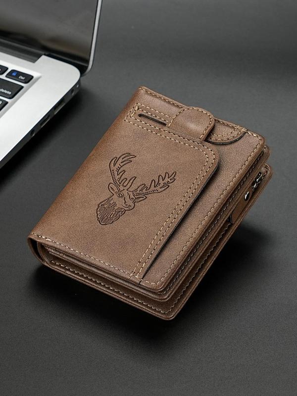 Men's Business Deer Head Pattern Wallet, Casual Trendy PU Leather Wallet, Multi-card Slot Card Holder, Fashionable Wallet for Daily Use