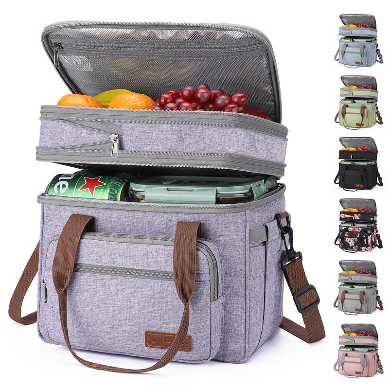 Maelstrom Lunch Bag Women,23L Insulated Lunch Box For Men Women,Expandable Double Deck Lunch Cooler Bag,Lightweight Leakproof Lunch Tote Bag With Side Tissue Pocket,Purple