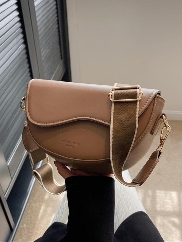 Women's Fashionable Patched Design Saddle Bag, Casual Versatile Crossbody Bag with Wide Shoulder Strap, Trendy All-match Commuter Bag for Daily Used