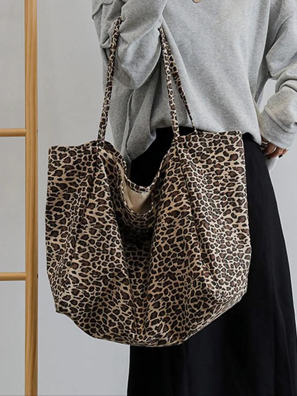 Fashion Leopard Pattern Tote Bag, Large Capacity Shoulder Bag for Women, Casual Trendy Versatile High-quality Daily Commuting Bag, Girl Fashionable Shopping Bag