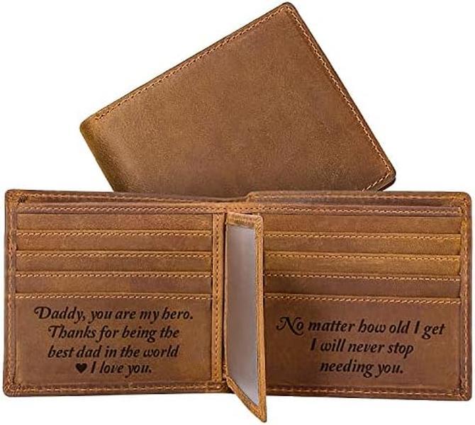 Mens Wallet Engraved Dad Leather Wallets Personalized Mens Gifts for Dad from Daughter Custom Wallet for Fathers Day Christmas Birthday Gift Best Dad Ever Gift