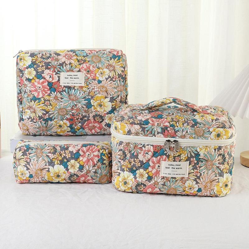 Floral Pattern Makeup Bag Set, 3 Counts set Large Capacity Cosmetic Storage Bag, Zipper Makeup Organizer Pouch, Versatile Storage Bag, Bag For Women