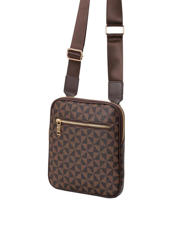 Men's Random Print Zipper Crossbody Bag, Fashionable Casual Plain Pu Leather Shoulder Bag for Daily Used, Casual Trendy Versatile High-quality Daily Commuting Bag